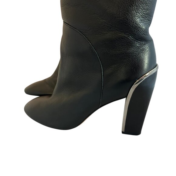 Diane Von Furstenberg DVF Black Grace Boots Leather High Heel Silver Size 9.5 - Picture 5 of 16